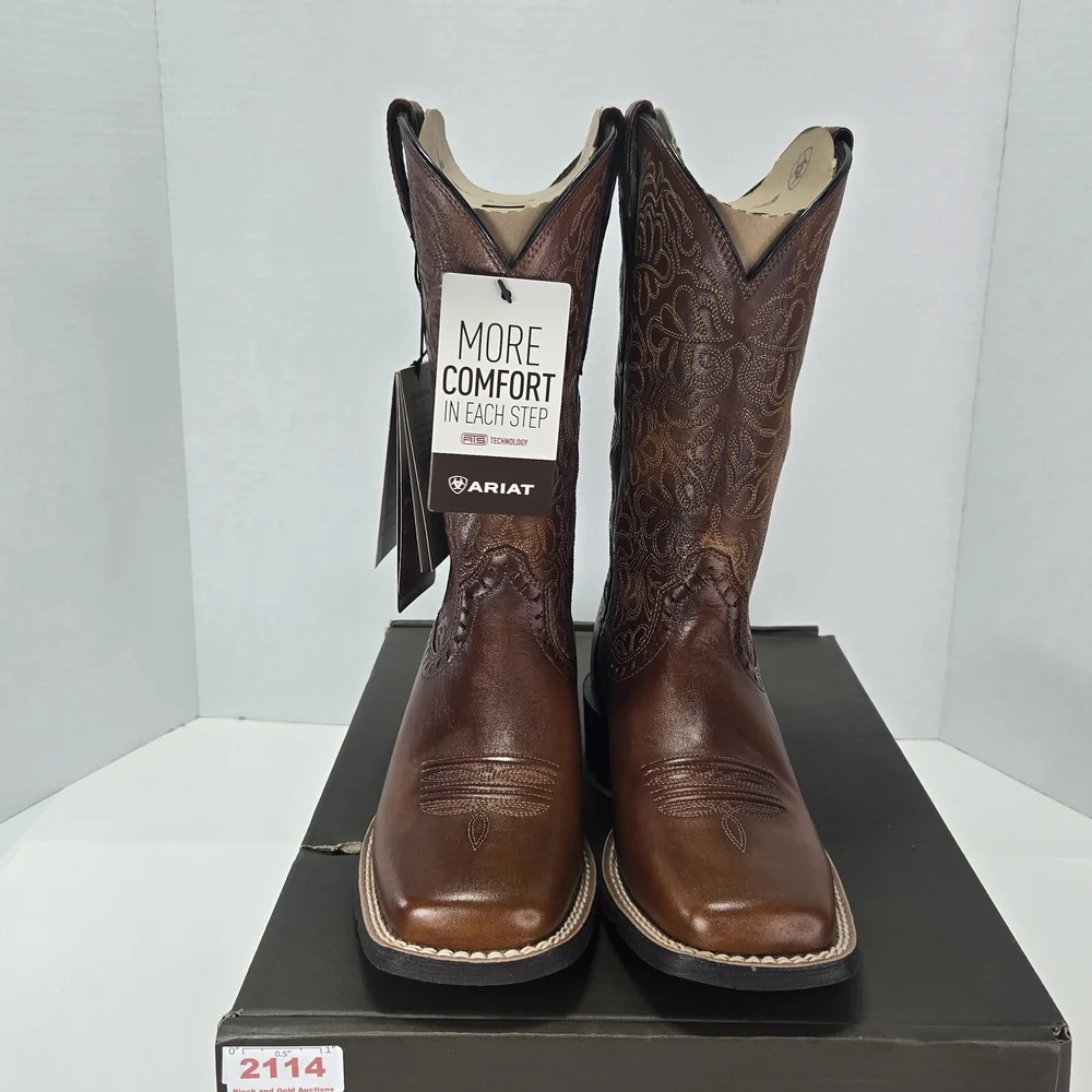 Ariat Women’s Round Up Remuda Brown Leather Cowboy Boots Women's 5.5 or 4 Youth - Picture 3 of 16